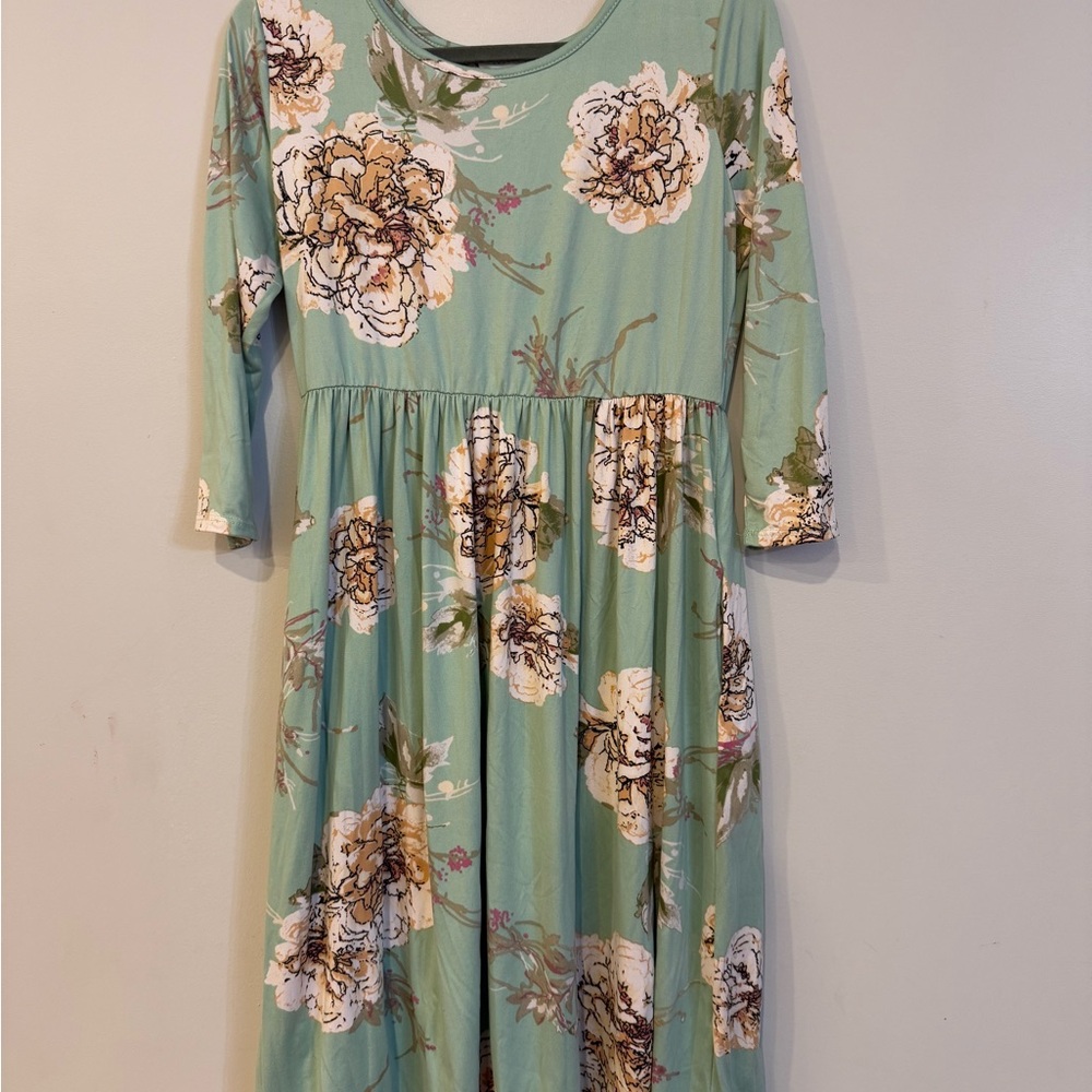 Floral Green Kids Dress